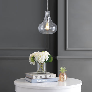 Ferano 9" Adjustable Metal/Glass LED Pendant - JONATHAN Y